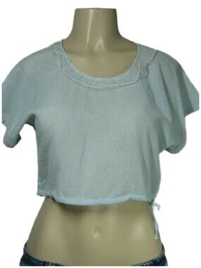 AGNES B Paris SHEER Coquette Crop Baby Blue Top Quiet Luxury Festival 36 US 4